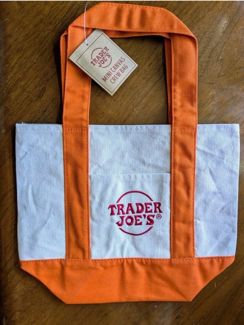 Trader Joe's Orange & White Mini Canvas Tote. CUTE for HALLOWEEN!